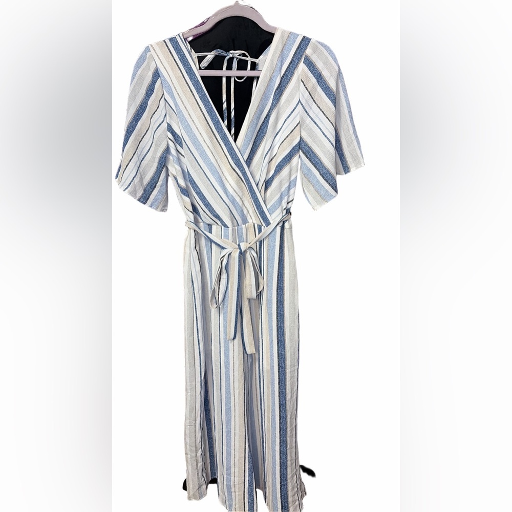 NWT Francesca’s Blue White Striped Wrap Jumpsuit XL Boutique